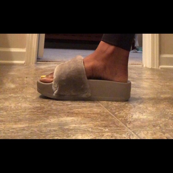 Grey Fluffy Platform Sandals - Picture 4 of 4